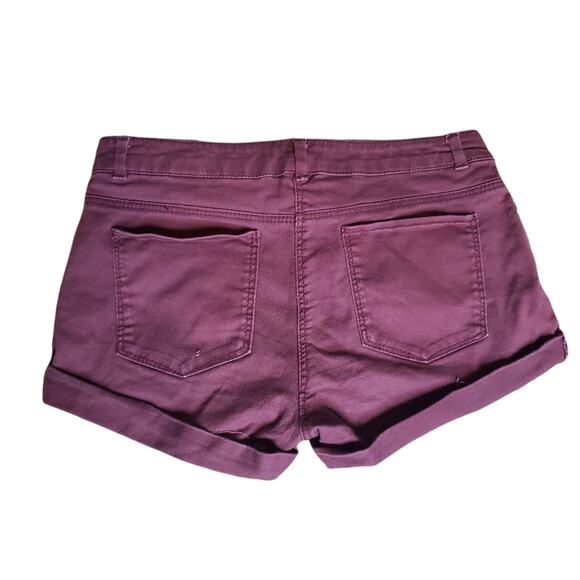 H&M Cuffed Midi Length Denim Short Shorts Maroon Red Women's Size 4 - Picture 2 of 8
